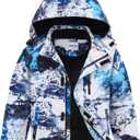 Boys Waterproof Ski Jacket Fleece Lined Warm Winter Snow Coat Hooded Winter Jacket for Kids (11-12, White Blue)