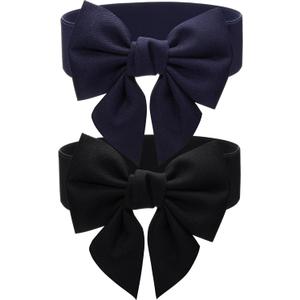 Skicuff 2 Pcs Women's Vintage Bowknot Belt with Elastic for Dresses Stretch Cinch Belts Dress Party Accessories (Black, Navy Blue)