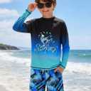 Boys Two Piece Rash Guard Swimsuits Set Kids Long Sleeve Shirt with Swim Trunks Bathing Suit Shorts Swimwear Set 7Years