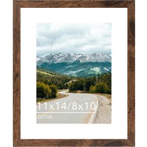 11x14 Picture Frame with 8x10 Mat Deep Brown, Display 8x10 with Mat or 11x14 Without Mat, Wood 11 by 14 Photo Frame, 11 x 14 Frame for Wall Hanging Display, Deep Brown