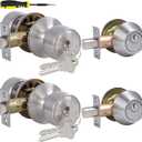 Lanwandeng 2 Sets Keyed Alike Entry Door Knobs and Single Cylinder Deadbolt Lock Combo Set Security for Entrance and Front Door, All Keyed Same Door Lock with Classic Satin Nickel Finish