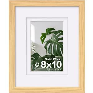 Egofine 8x10 Picture Frame Natural Wood Made of Solid Wood with Plexiglass, Display Pictures 4x6/5x7 with Mat or 8x10 Without Mat, for Tabletop and Wall Mounting Photo Frame