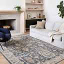 Loloi Teagan Collection TEA-03 Denim/Pebble 6'-7" x 9'-2" Area Rug, Large, Soft Neutral Rug, High-Traffic for Living Room, Bedroom, Home Office, Dining Area