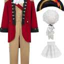 Mens George Washington Costume Founding Father Costume Adult Hamilton Colonial Revolutionary War Outfit with Wig Hat (Large, Red)