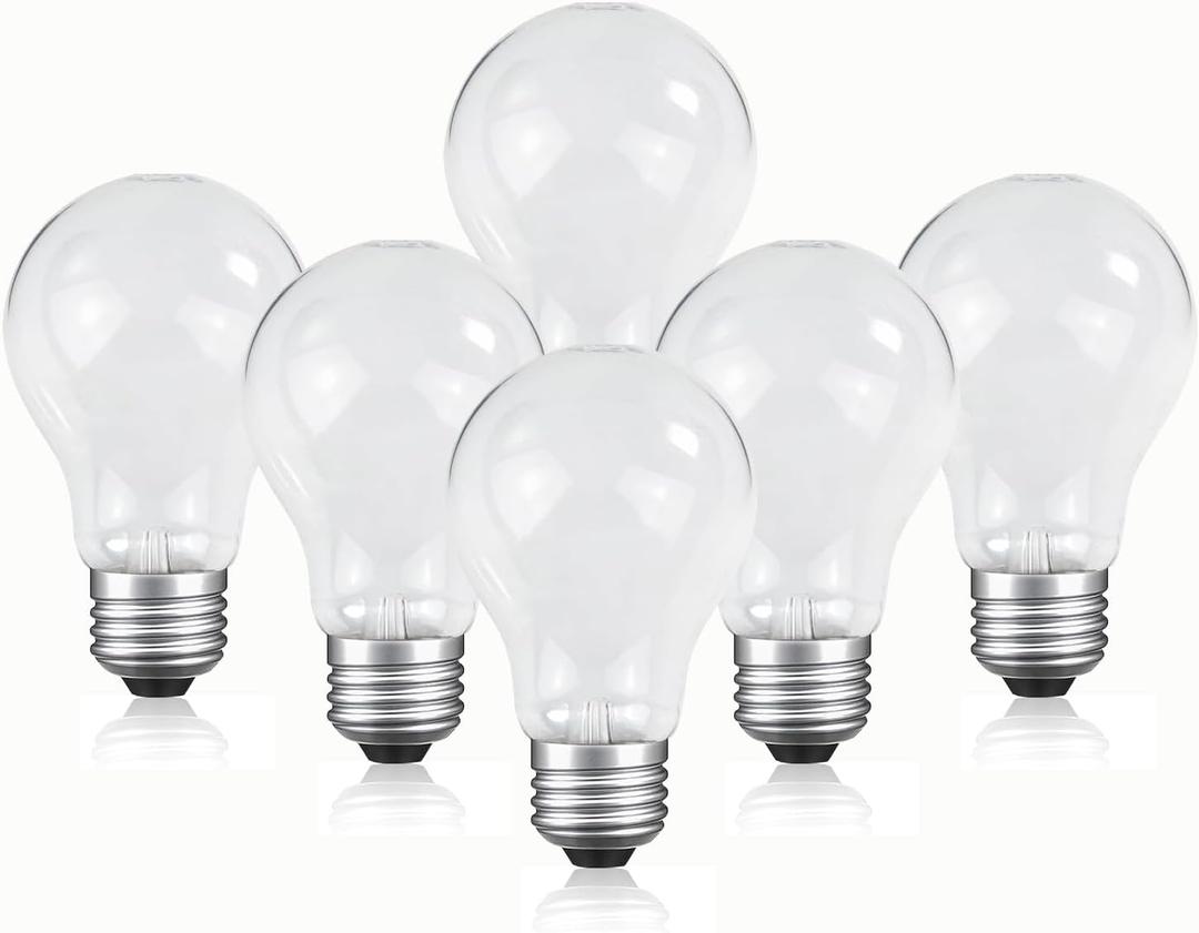 JUNFMLY 75 Watt Incandescent Light Bulbs, A19 Frosted Incandescent Rough Service Light Bulb, E26 Medium Base 110130V, 2700K Soft Warm White (6 Pack)