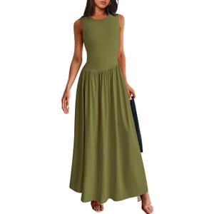 PRETTYGARDEN Women's Maxi Sundress Casual Summer 2025 Sleeveless Asymmetrical Drop Waist Patchwork Long Flowy Tank Dresses (L)