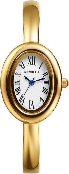 Women's Open Bracelet Watch Oval Dial Gold Stainless Steel Analog Quartz Watch Classic Elegant