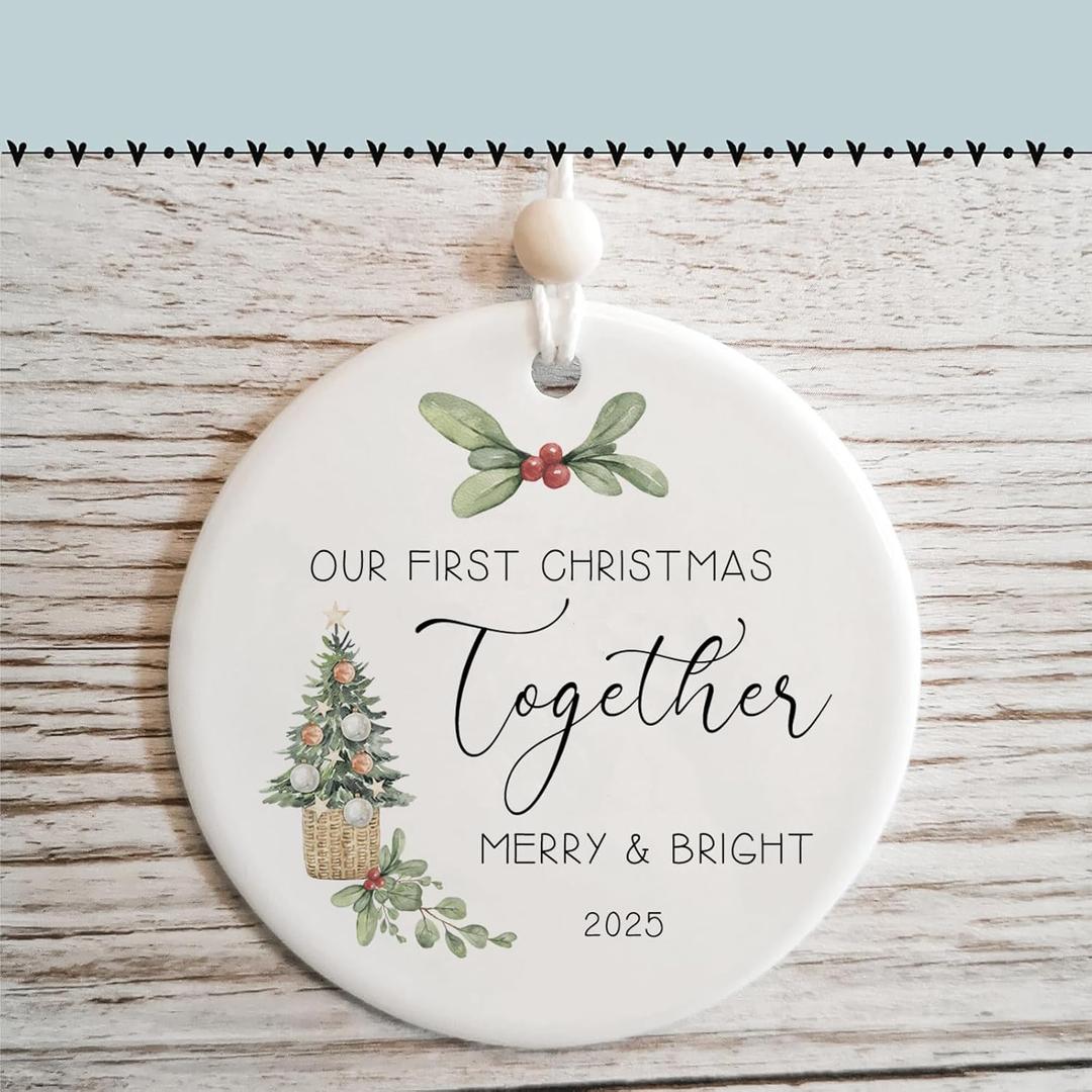 Our First Christmas Together Ornament 2025, 1st Year Xmas Keepsake, Relationship Ornament to Boyfriend, Gift for Newlywed Couples