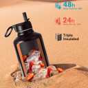 Half Gallon Insulated Water Bottle with Straw & 3 Lids, Coolflask 64 oz Water Jug Large Metal Stainless Steel Wide Mouth for Sports, Gym or Office, Non-BPA Keep Cold 48H Hot 24H, Piano Night