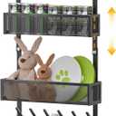 LUCYCAZ Adjustable Over The Door Hooks Organizer, Over The Door Towel Rack with 10 Coat Hooks & 2 Mesh Basket, Multi-Purpose Storage for Bathroom, Bedroom, Kitchen (Black)