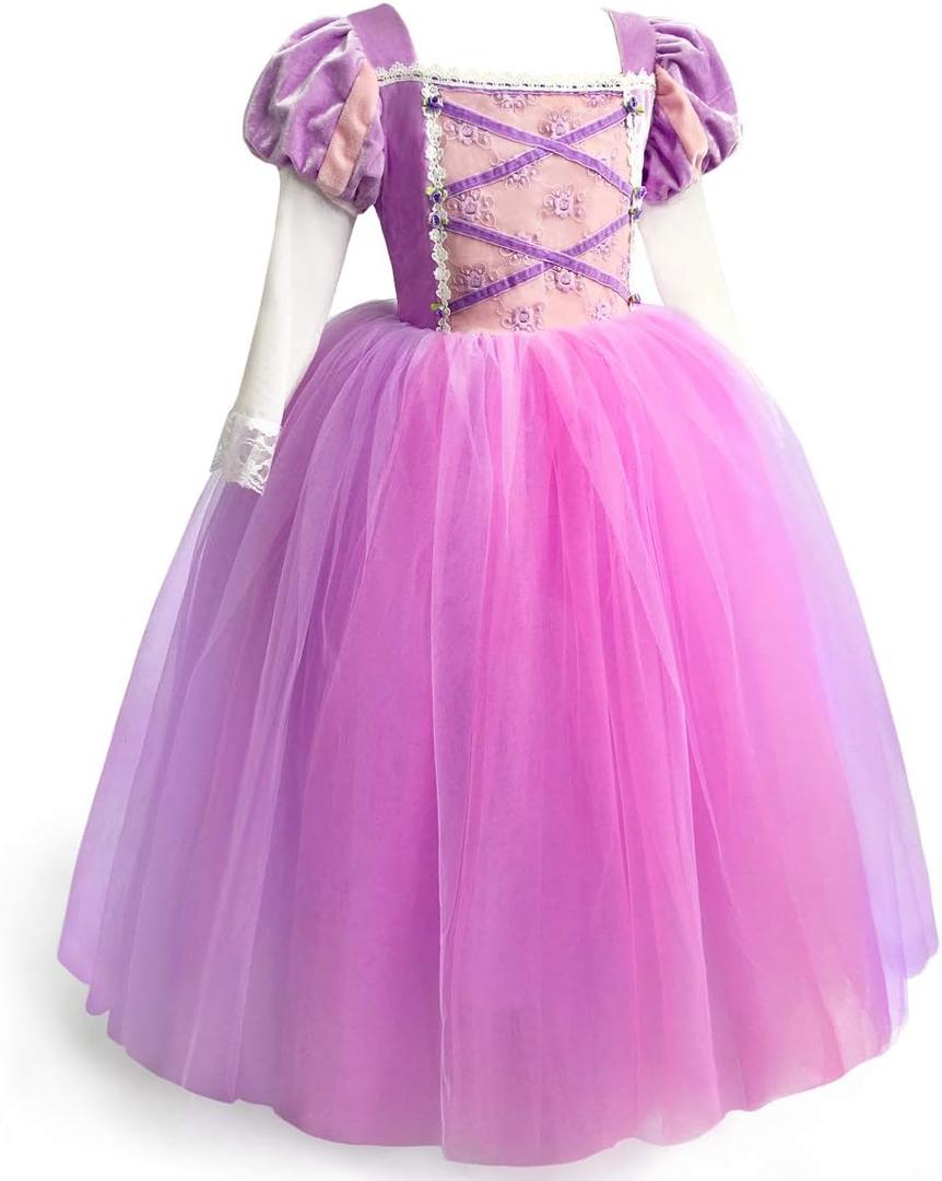 ToLaFio Princess Costume for Girls Halloween Fancy Party Dress Princess Dress Up Clothes for Little Girl (6-7Years, Rapunzel)