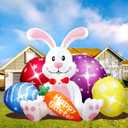 6.2FT Width Inflatables Easter Rabbit Outdoor Decor, Happy Easter Bunny and 4 Colorful Eggs Build-in 6 LEDs Indoor Outdoor Decoration Blow Up for Yard Decorations, Garden, Lawn