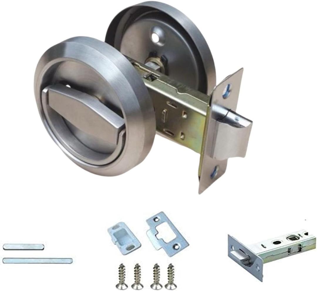 Stainless Steel 304 Door Lockers Doorknobs Ring Doors Pulls Furniture Corridor Hidden Recessed Install Cup Door Lock Privacy Sliding Door Latch Locks Pack of 1 (Silver)