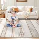 BESTSWEETIE 8x10 Area Rugs for Living Room Washable Moroccan Farmhouse Neutral Geometric Low Pile Non-Slip Soft Print Pattern Rug for Bedroom Kitchen Dining Room Entryway Cream/Brown/Pink