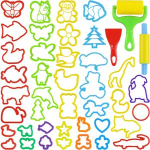 Dough Tools with 40 pcs Plastic Dough Cutters Animal Shapes, 3 pcs Basic Dough Tools