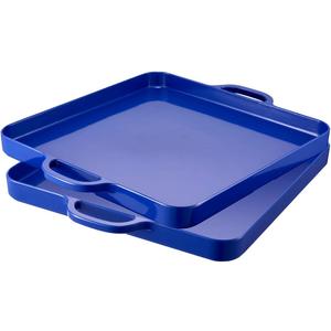Square Serving Trays with Handles Melamine Dark Blue 12.5x12.5 Inch Spill Proof Kitchen Eating Trays Set of 2 for Cafeteria Cafe Food Appeizer Dessert Snack Dinner Lunch Breakfast,TR15-02