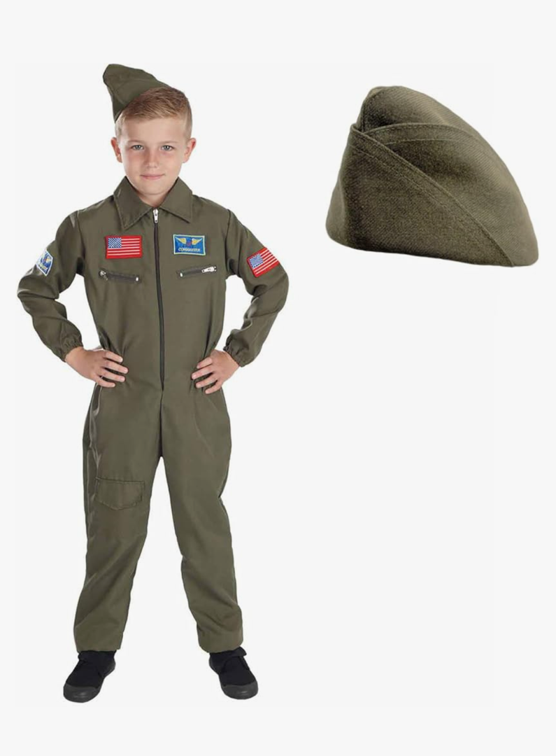 fun shack WW2 Flight Suit Pilot Costume for Kids, Army Outfit, Fighter Pilot Uniform, US Air Force Gear Size S