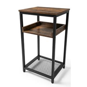  End Table Set of 2, Small Side Table for Sofa and Bed, Tall TV Tray Table for Living Room, Bedroom, Rustic Brown & Black