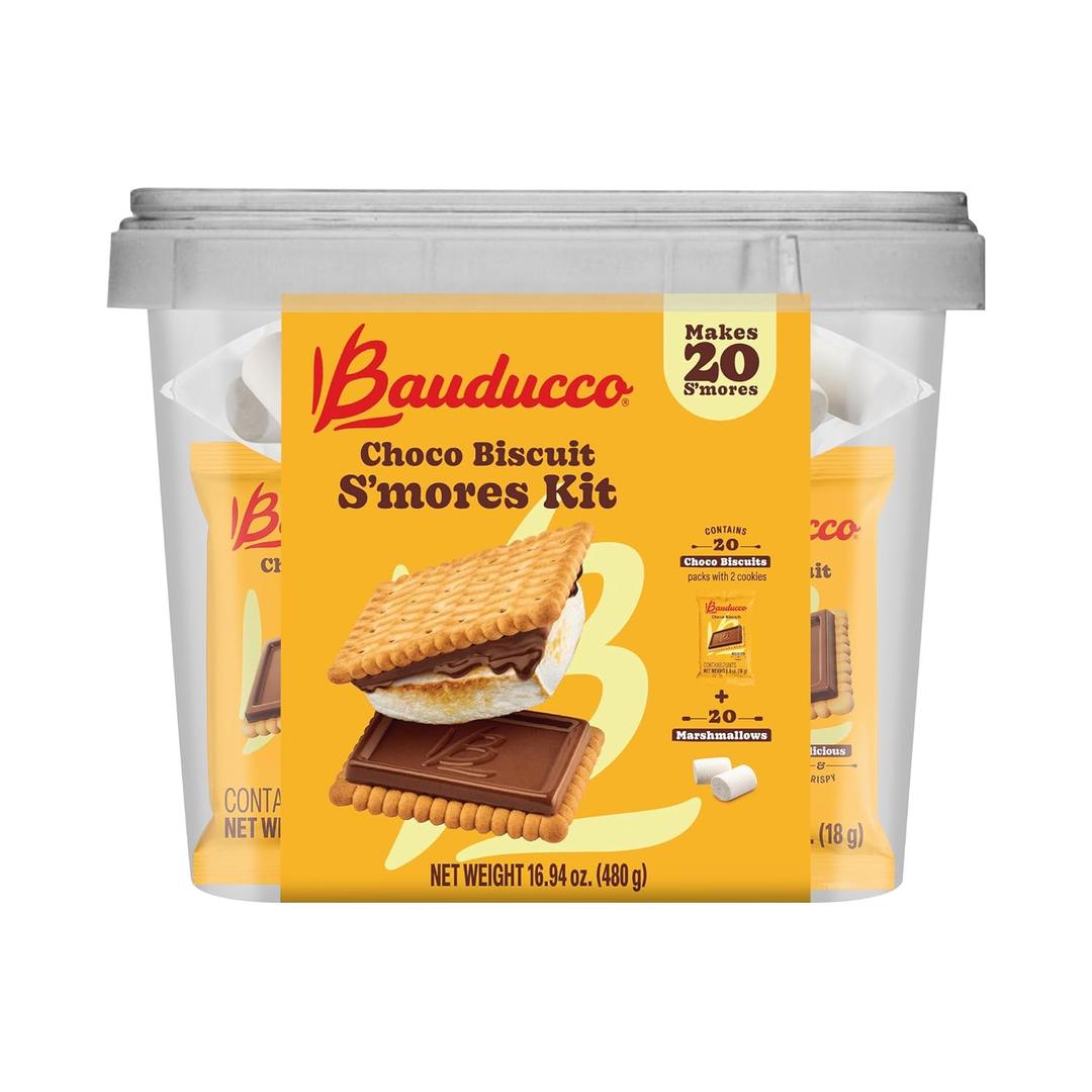Bauducco Choco Biscuit Smores Kit  Individually Wrapped Packs with Chocolate Biscuits and Marshmallows for Easy Smores Making, 16.94 oz (Pack of 20) (EXP 01/06/27)