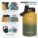 NATURE PIONEOR 1 Gallon Insulated Water Bottle - Double Vacuum Stainless Steel 128 oz Water Bottle with Holder, Wide Mouth & 2-in-1 Lid (Flip Straw & Spout), 1 Gallon Water Jug, Hiking, Camping, Gym