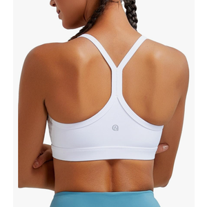 RUNNING GIRL Sports Bra for Women Ruched V Neck  Y Back Spaghetti Thin Strap Wireless Padded Medium Support Yoga Crop Top_WX3094_White_XL