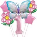 Butterfly Balloon 1st Birthday Decorations,Pink Blue Butterfly Fairy Floral Foil Balloons for Girl First Birthday Party Decorations Baby Shower Supplies