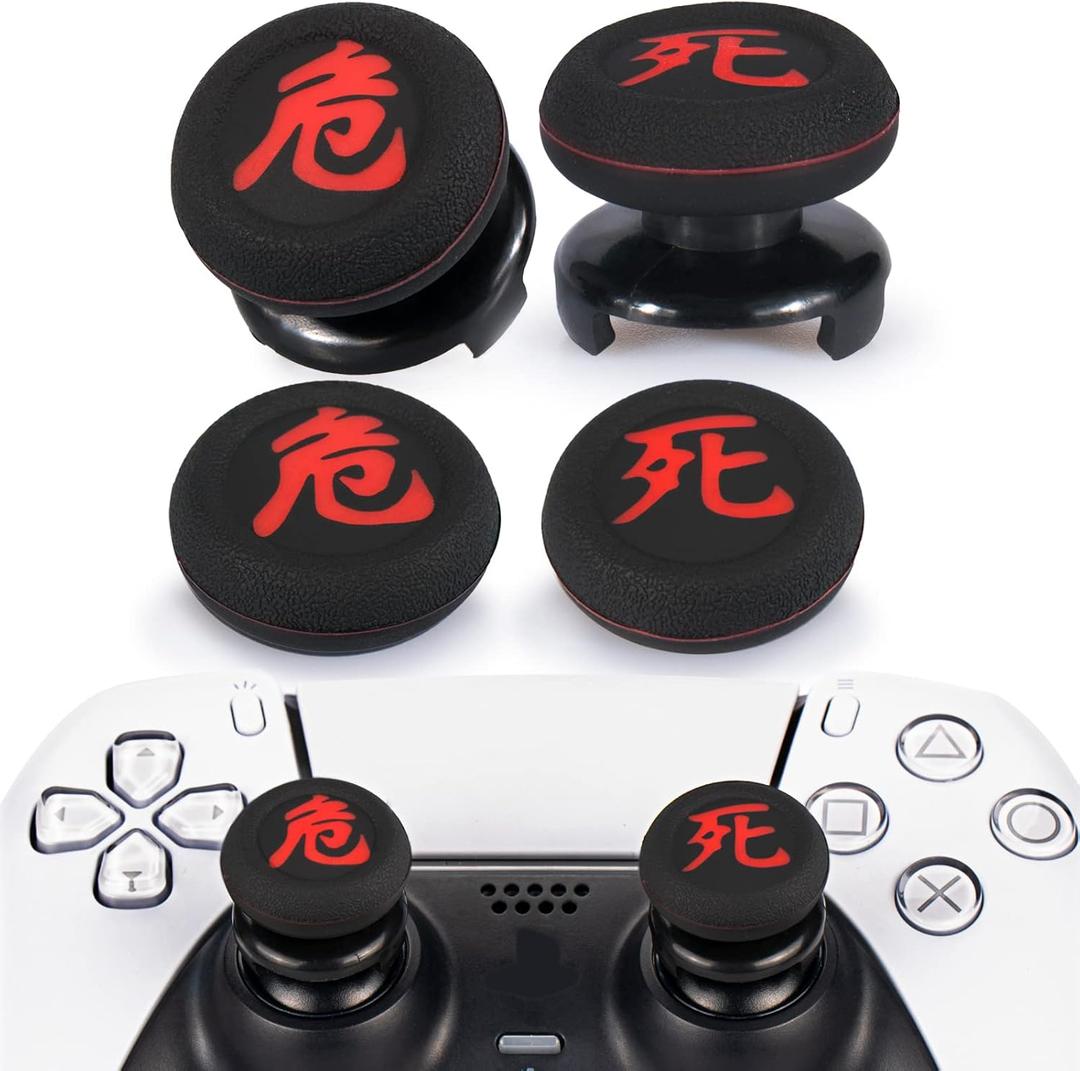 FPS Thumbstick Extender x 2 & Printing Rubber Silicone Grip Cover x 4 for PS5 Dualsenese & PS4 Controller (Death of Kanji&Danger of Kanji)