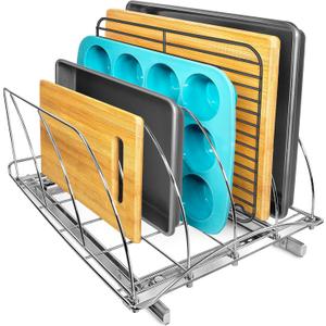 LYNK PROFESSIONAL Pull Out Cutting Board, Cookie Sheet, and Baking Pan Organizer Rack Slide Out Kitchen Cabinet Organizers 14W x 21D - Pullout Shelf, Extra-Large, Chrome
