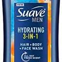 Suave Men 3 in 1 Mens Body Wash, Body Soap for Hydrated Skin and Hair, Hair, Face and Body Wash, With an All day Fresh Scent 18 oz, 2 Packs