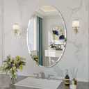 Frameless Oval Mirror, 20"x30" Beveled Oval Bathroom Mirrors, Wall Mounted Vanity Mirror for Bedroom, Entryway, Living Room, Hangs Horizontally or Vertically