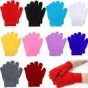 Grevosea 10 Pairs Kids Winter Gloves Full Fingers Knit Stretchy Warm Gloves Black Glove Bulk for Boys Girls 5.5" 3-10 Years