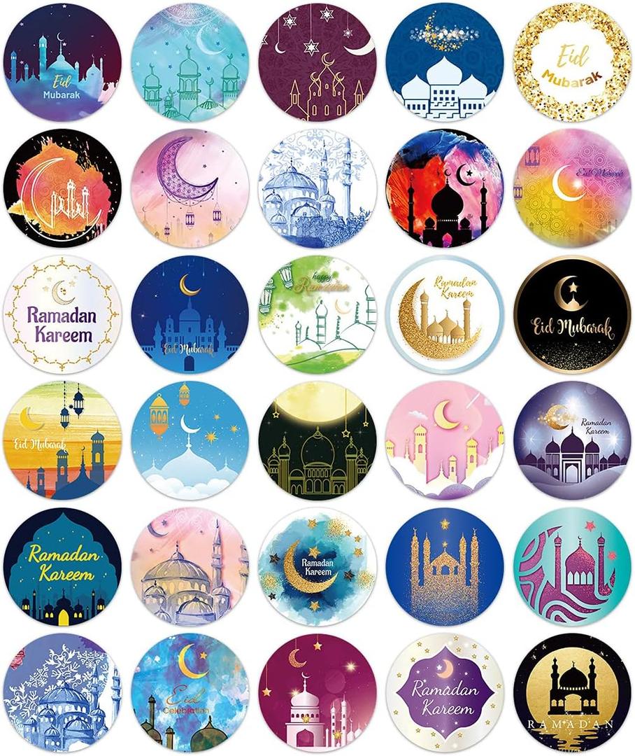 Fancy Land Eid Al-fitr Stickers 240 Pcs Ramadan Kareem and Eid Stickers Sheets Gift Tag Al-fitr Sticker for Kids
