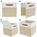 Bagnizer Collapsible Fabric Storage Cube Bins with 2 Reinforced PU Handles, Foldable Storage Organizer Baskets for Closet, Shelves, Living Room | 13"x13"x13", 4 Pack, Beige & White