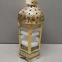 TRIROCKS Moroccan Candle Lantern16'' Gold Hexagonal Candle Holder with Tempered Glass Decorative Indoor Outdoor Ramadan Lantern for Living Room Garden Yard Patio Parties Events (Gold)