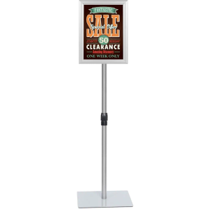 Adjustable Sign Stand Holder, 8.5 x 11 Inch Poster Stand with Extra Heavy Duty Square Metal Base, Vertical or Horizontal Outdoor Floor Standing Indoor Display Holder for Restaurant, Silver