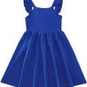Vieille Girls Summer Dress Kids Tie Back Ruffle Sundress Casual Sleeveless Dresses 3-8 Years (Blue)