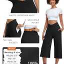 TARSE Womens Casual Wide Leg Yoga Capris Crossover High Waist Capri Pants Loose Soft Pajama Pockets Sweatpants (Black, M)