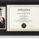 Briwooody 11x22 Diploma Frame with Tassel Holder for 8.5x11 Certificate and 5x7 Photo with Black over Gold Mat, High Definition Glass with Gold Beads