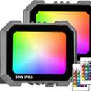 2 Pack RGB LED Flood Light 30W, 300W Equivalent 3000 LM Outdoor Landscape Flood Lights with 2 Remote, IP66 Waterproof Outdoor Light for Christmas Party Stage Uplight Wall Wash