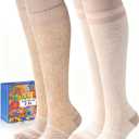 Cotton Compression Socks for Women Men - 2 Pairs 20-30mmHg Circulation Grid Arch Support Socks, Breathable (Small-Medium, Oatmeal & Beige)