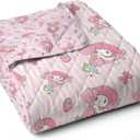 Northwest Sanrio My Melody Stripes Quilted Throw, Comfy Throw, Adults Boys Girls, Soft Lightweight for Chair or Couch, 60 x 80 inches