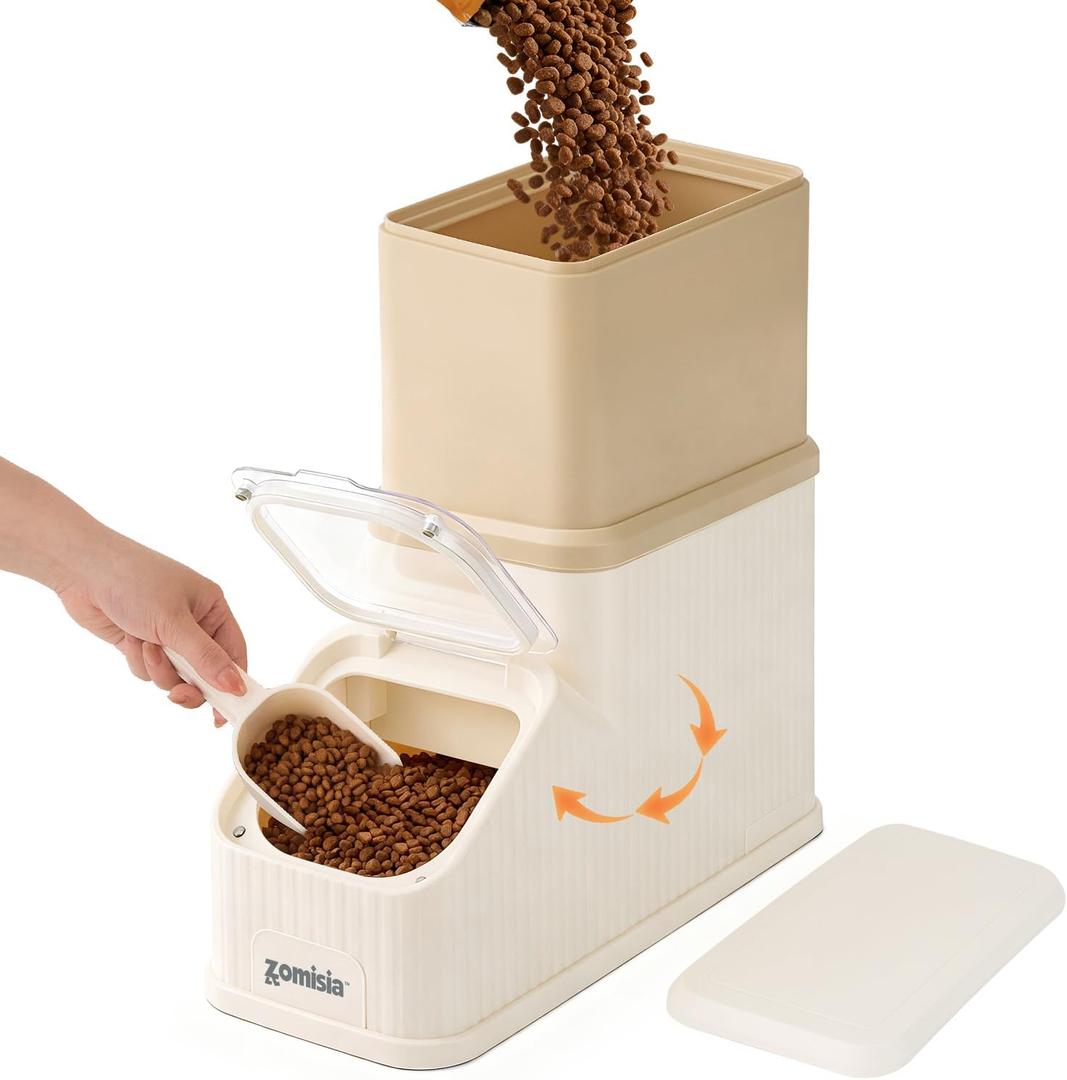 ZOMISIA 15lbs Dog Food Storage Container - First-in, First-out Easy Dispense Base for Freshness, Cat Food Storage Containers with Transparent Lid and Scoop