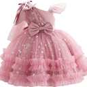 OBEEII Toddler Baby Girls Pageant Dress Sequins Heart Tulle Tutu Dress Flower Wedding Princess Birthday Party Prom Gown (4-5T, 110, Dusty Pink)