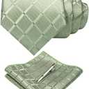Pack Of 2 JEMYGINS Solid Color Mens Plaid Tie and Pocket Square with Tie Clip Sets