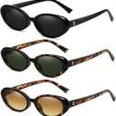 Retro Oval Sunglasses for Women Men Fashion Small Oval Sunglasses 90s Vintage Shades (3 Pack (Black/Grey+ G15+ Brown Gradient))