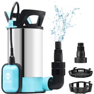 SainSmart Sump Pump with Float Switch, 1.15HP Submersible Water Pump, Stainless Steel Portable Utility Pump 3960 GPH High Flow Water Removal, with 33ft Cord for Pool Tub Garden Pond Draining