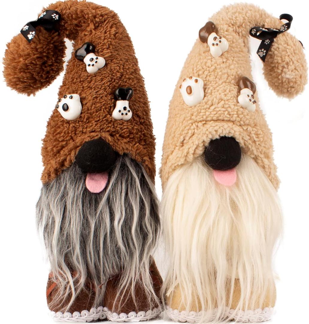 Mailin 2Pcs Dog Gnomes Puppy Doll Gnomes Plush Handmade Scandinavian Swedish Tomte Ornament Gnome Decorations for Home Tiered Tray Dcor