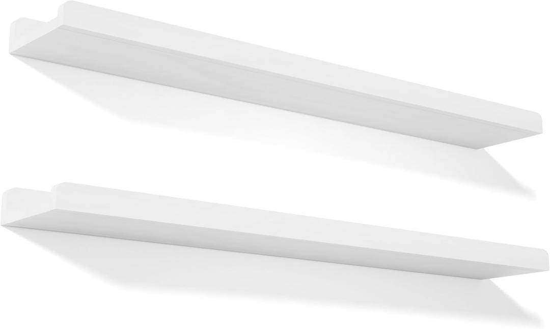 Love-KANKEI 36 Inch Long Floating Shelves Wall Mounted Set of 2, Large Wood Wall Shelves for Storage, Rustic Hanging Shelves for Display,Bedroom Living Room Bathroom Kitchen Office White
