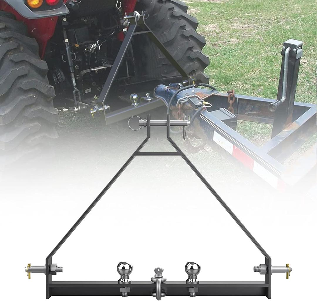 3 Point Trailer Hitch with 1-7/8 Towing Balls for Category 1 Tractors | 3Pt Hitch Attachment Tractor for Cat.1 Tractors Drawbar Hitch, Anti-rust Subcompact Tractor Farm Equipment