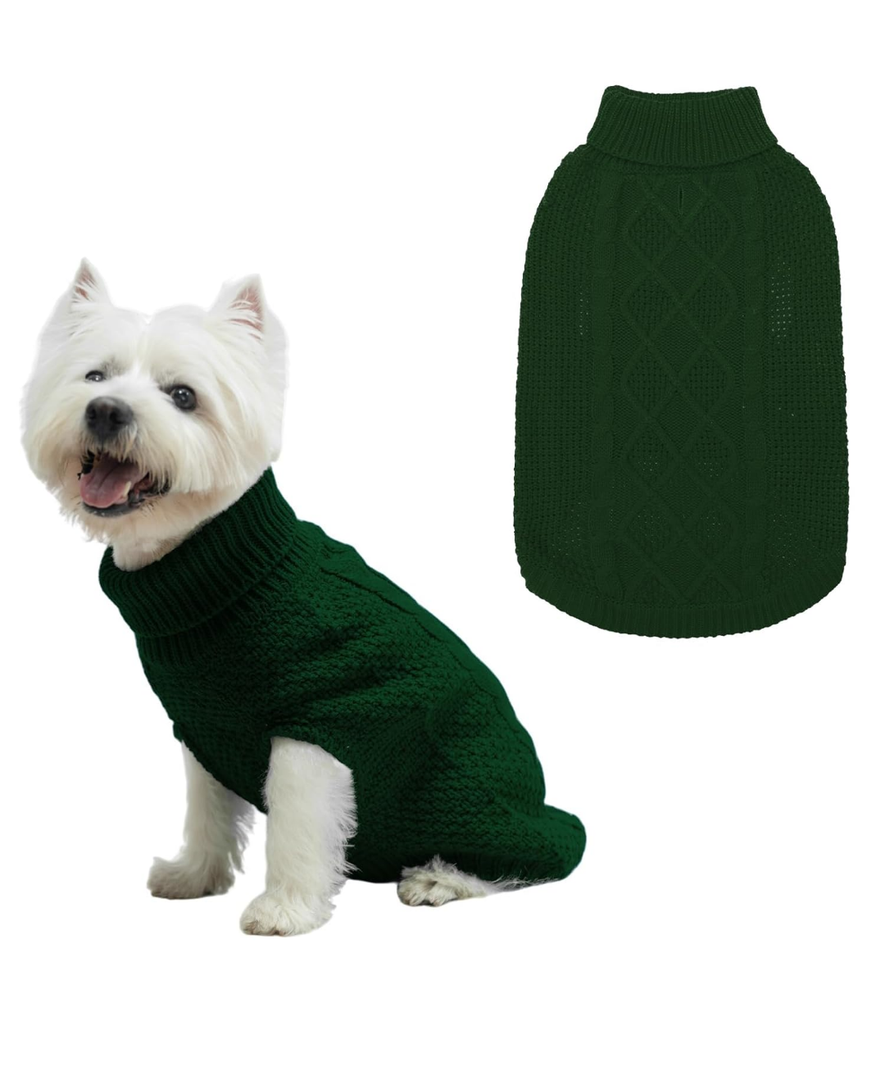 Mihachi Turtleneck Dog Sweater - Winter Coat Apparel Classic Cable Knit Clothes with Leash Hole for Cold Weather, Ideal Gift for Pet in New Year Army Green, Size XXL